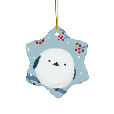Winter Snow Bird & Cherry Blossom Accent Ceramic Ornament - Festive Holiday Decor