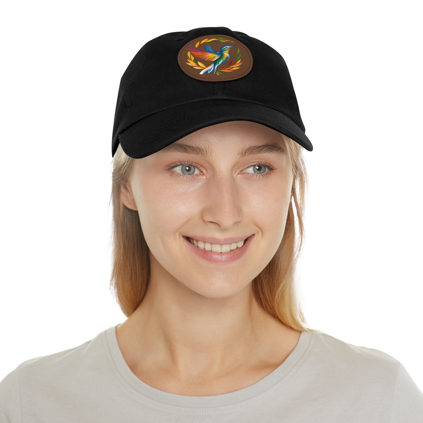 Hummingbird Rainbow Hat Leather Patch Cap
