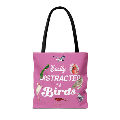 Easily Distracted by Birds Tote Bag in Pink - Fun and Quirky Bird Design for Bird Lovers