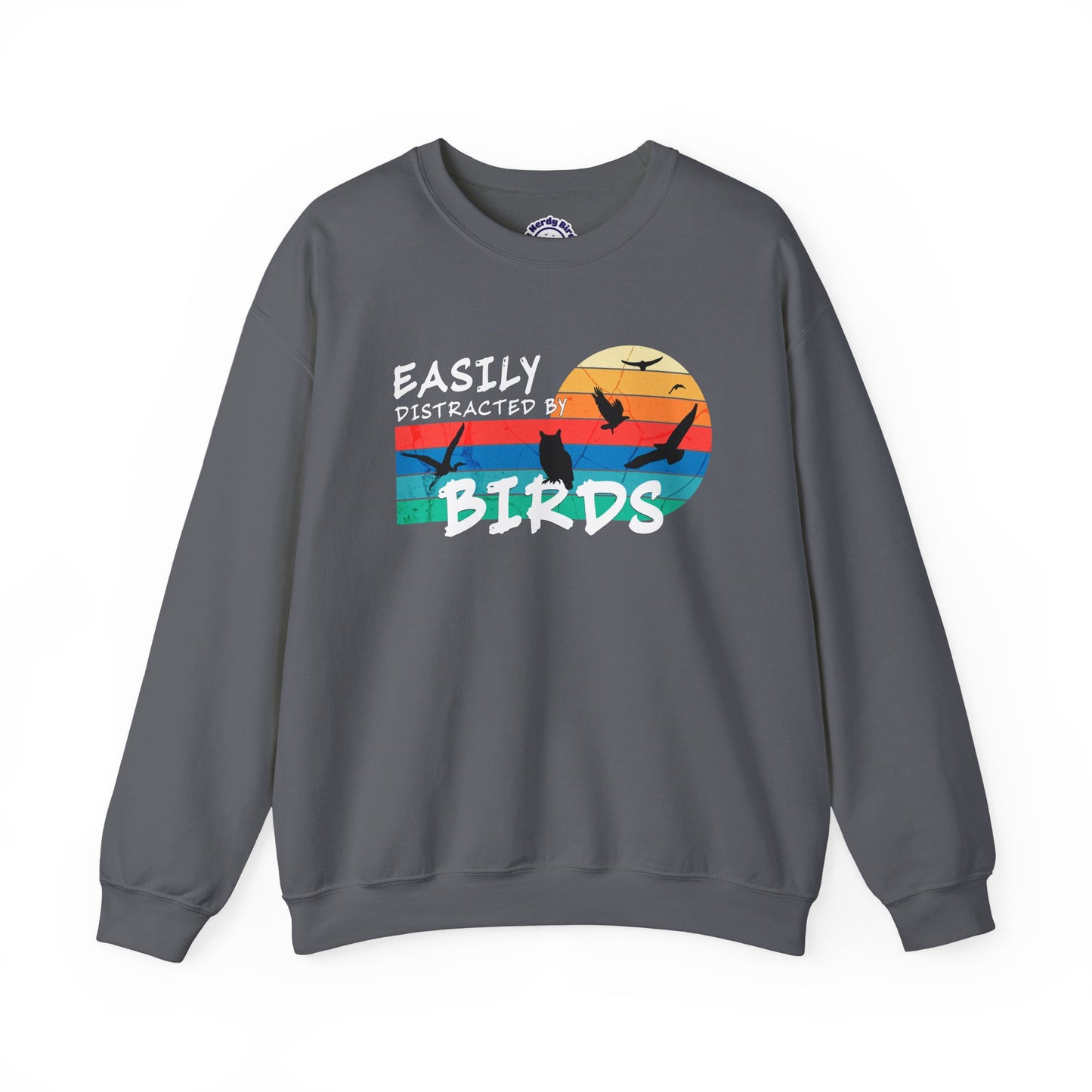 Easily Distracted by Birds Retro Sunset Crewneck Sweatshirt