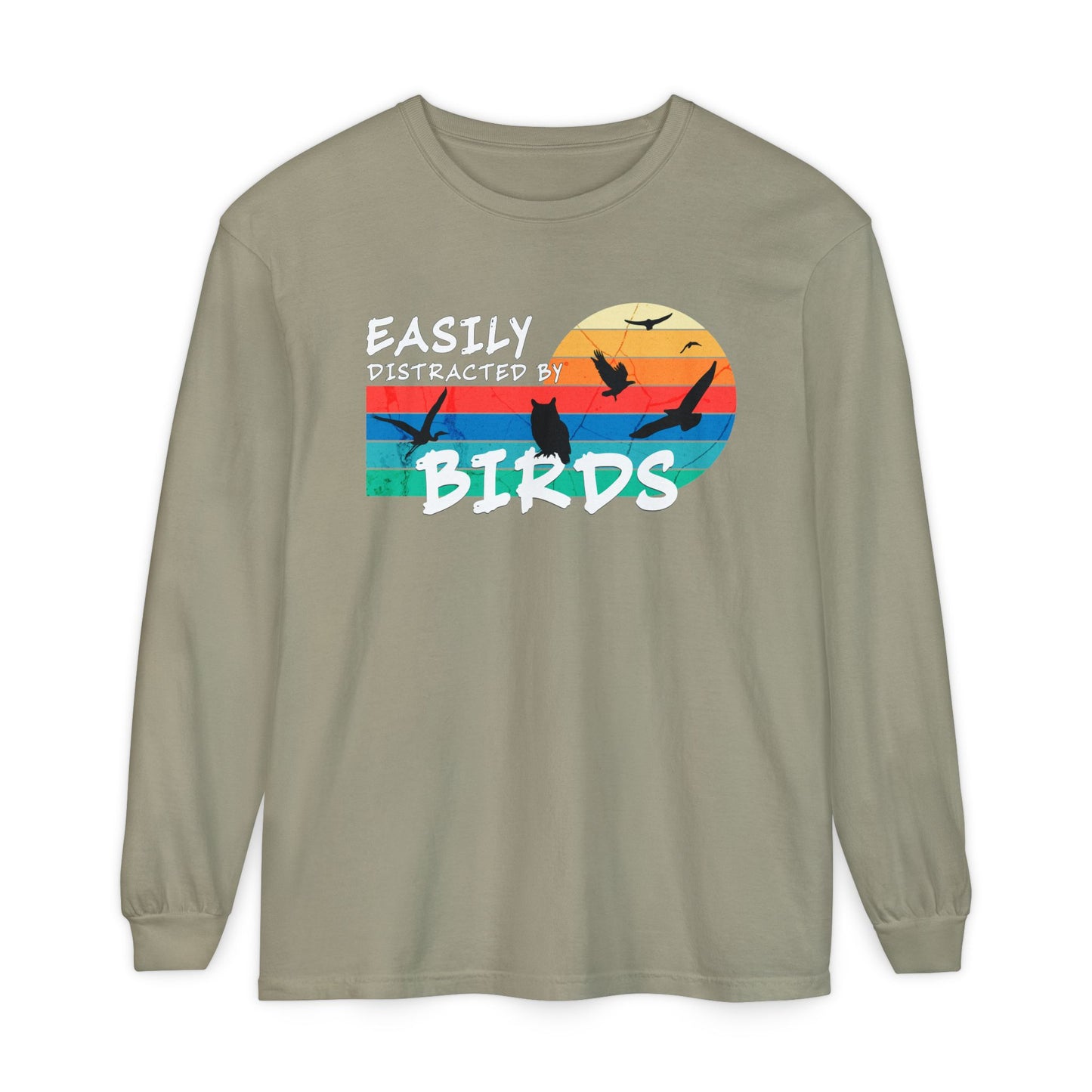Easily Distracted by Birds Retro Sunset Long Sleeve Tee