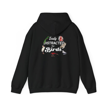 The Nerdy Birder - Easily Distracted by Birds Back Design Unisex Hoodie - Cozy Sweatshirt for Nature Lovers