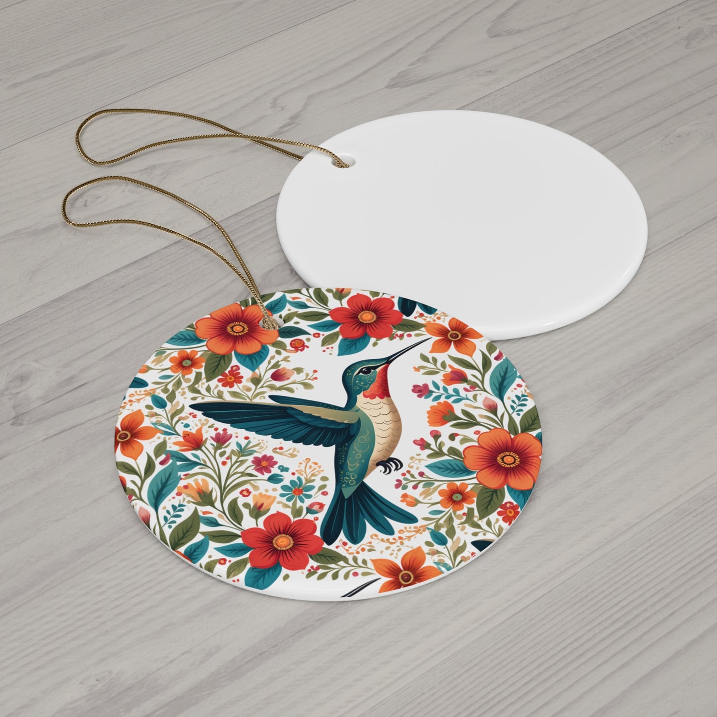 Hummingbird Blooms Ceramic Ornament —4 Shapes