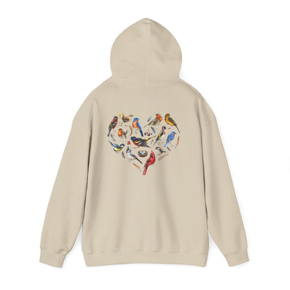 Bird Heart Unisex Hoodie Back Design - Cozy Sweatshirt for Nature Lovers