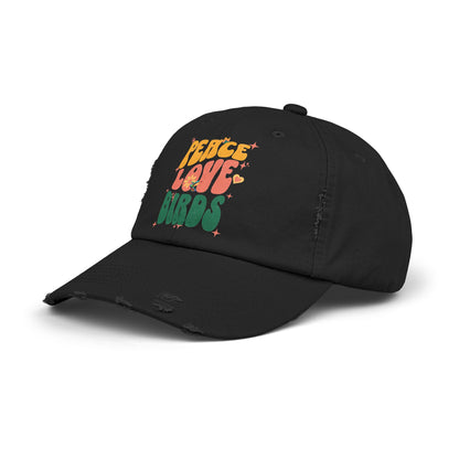 Peace Love Birds Vintage Style Hat - Unisex Distressed Cap