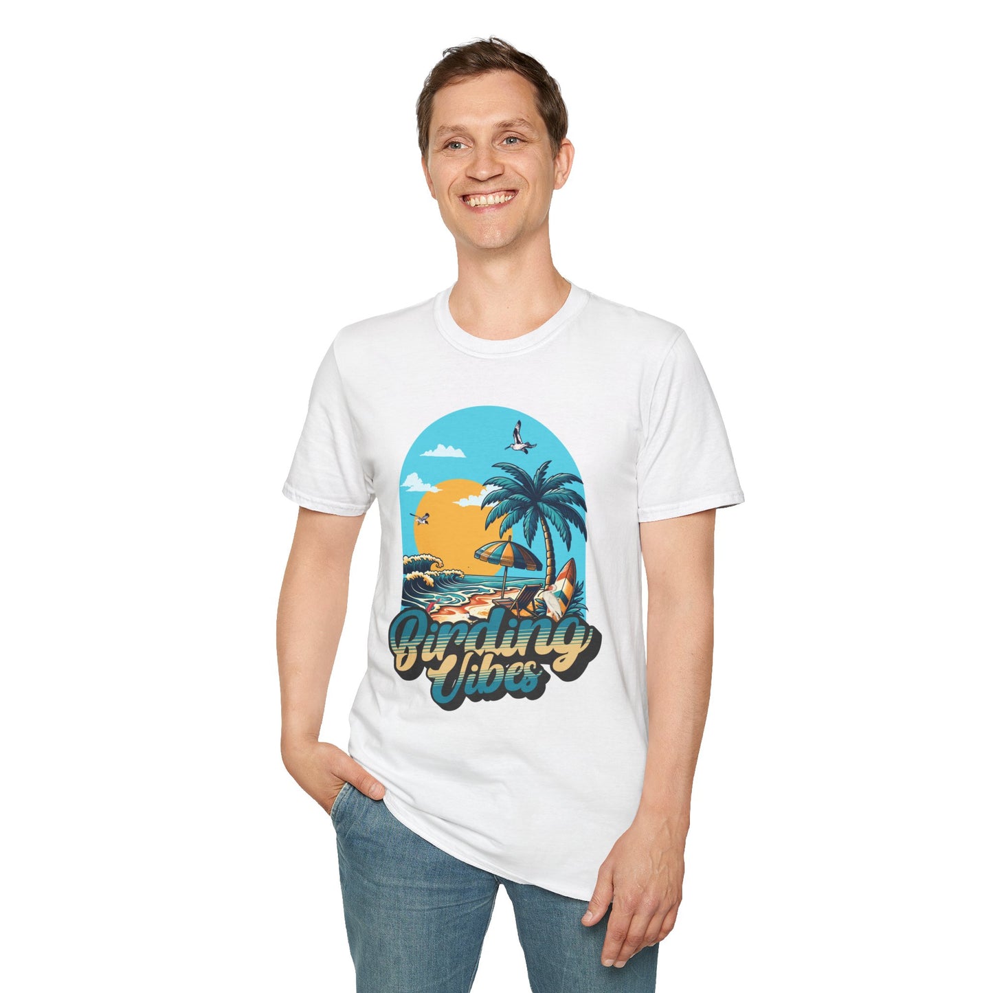 Birding Vibes Unisex Softstyle T-Shirt - Tropical Beach Graphic Tee