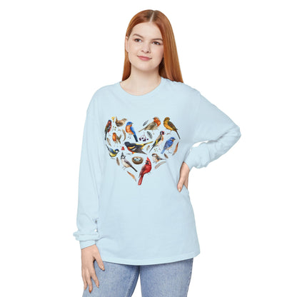 The Nerdy Birder Bird Heart Unisex Garment-dyed Long Sleeve T-Shirt