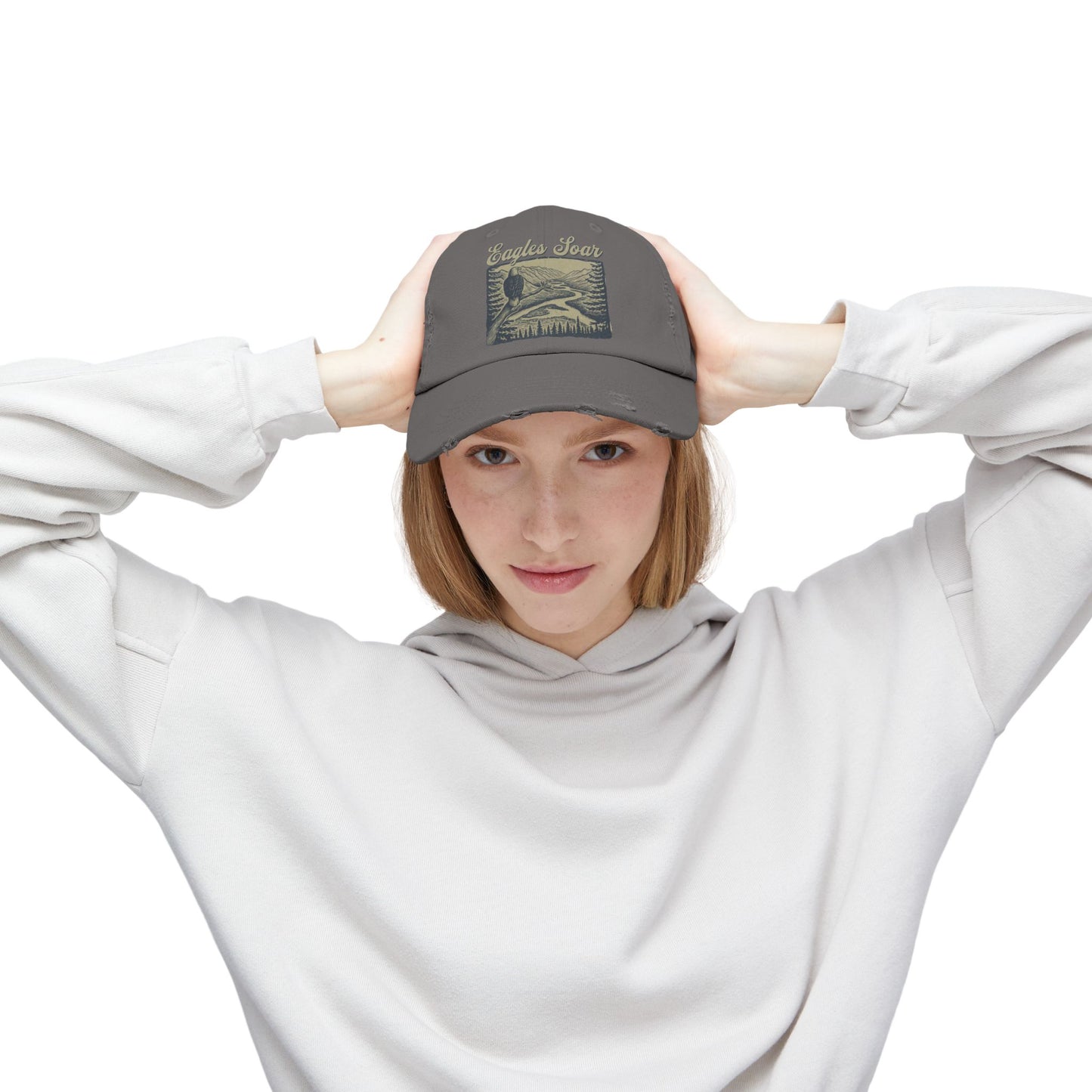 Eagles Soar Distressed Cap, Casual Hat for Bird Lovers, Unique Gift for Nature Enthusiasts, Trendy Apparel for Outdoor Adventures