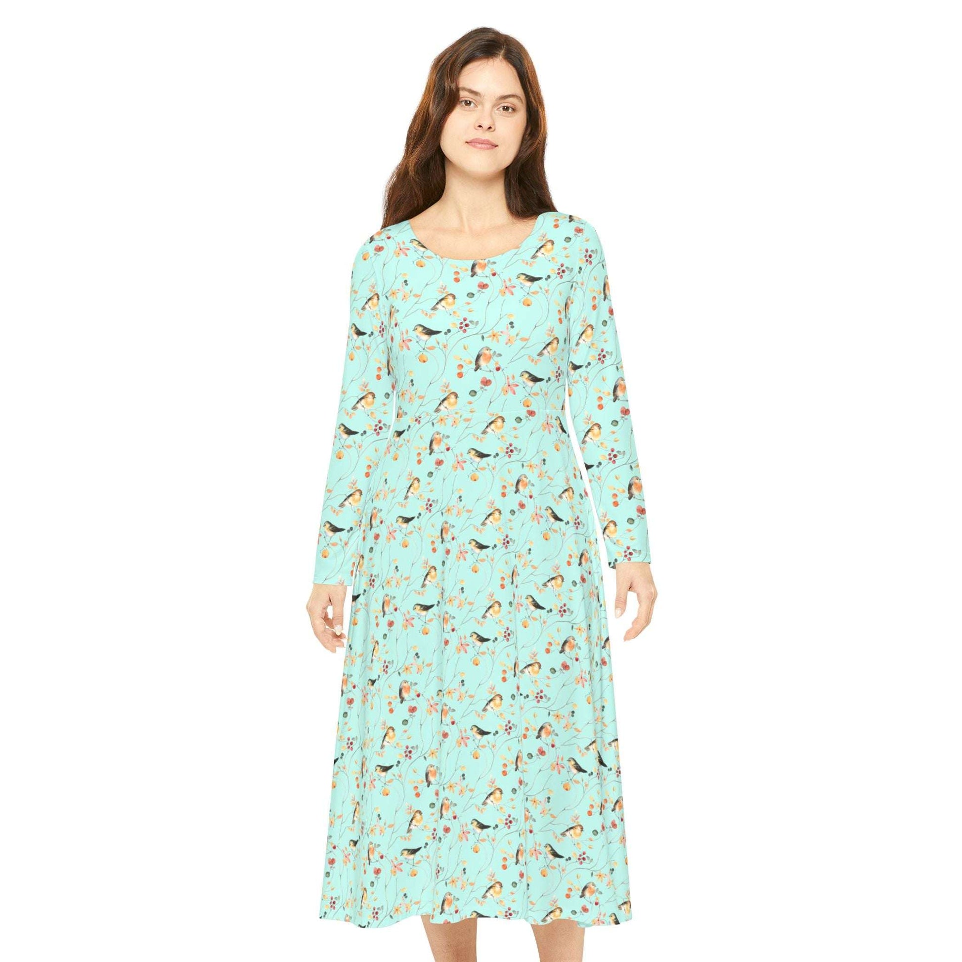 Mint Warbler Long Sleeve Dance Dress, Elegant Birder Dress, Bohemian Style Dress