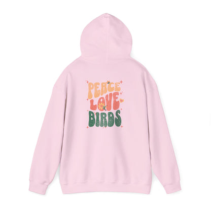 Peace Love Birds Unisex Hoodie Back Design - Cozy Sweatshirt for Nature Lovers