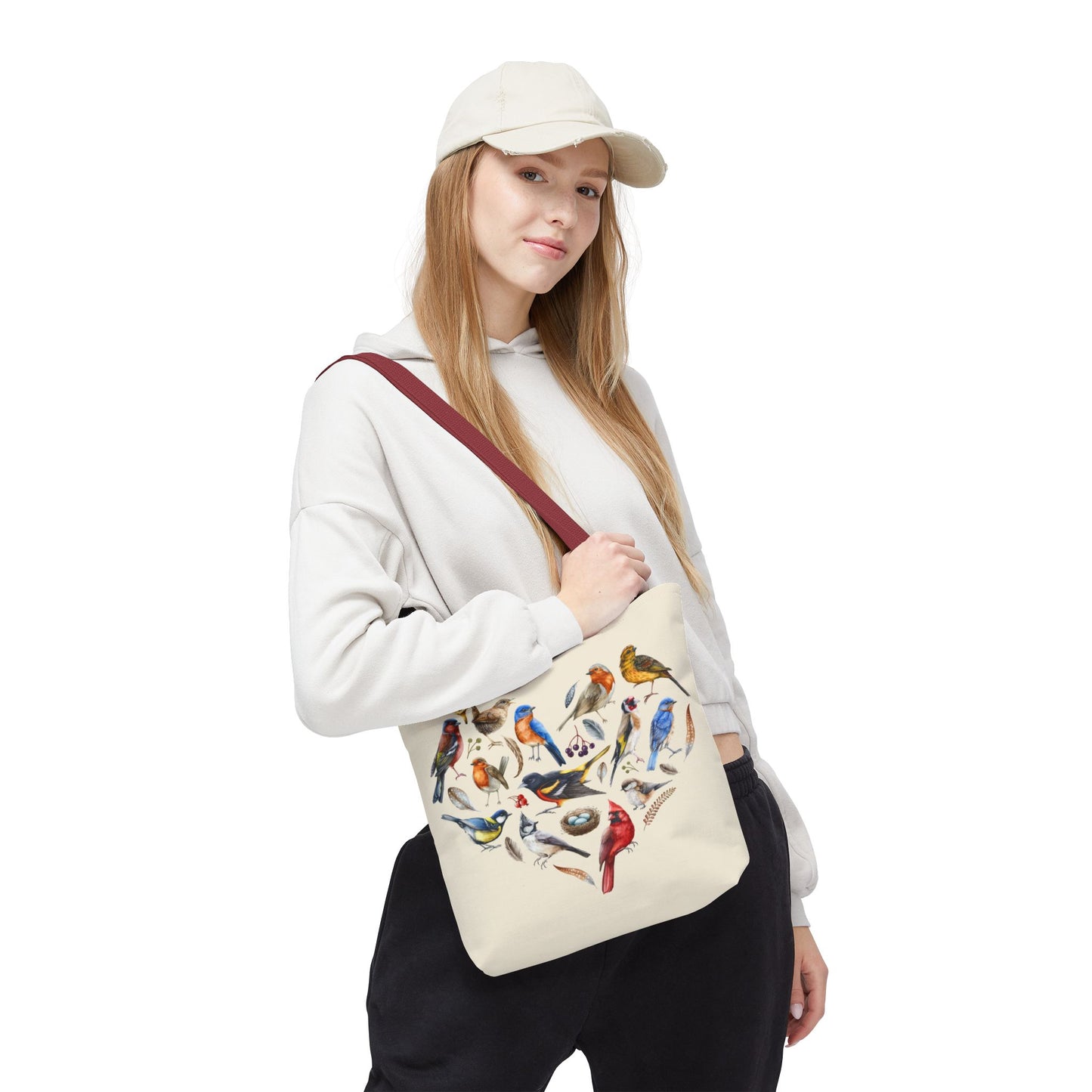 Heart of Birds Tote Bag - Natural color - Heart Design for Nature Enthusiasts