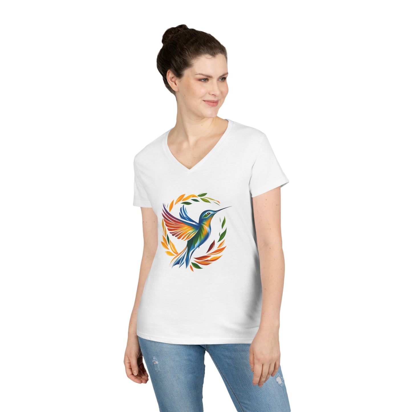 Rainbow Hummingbird Ladies' V-Neck T-Shirt