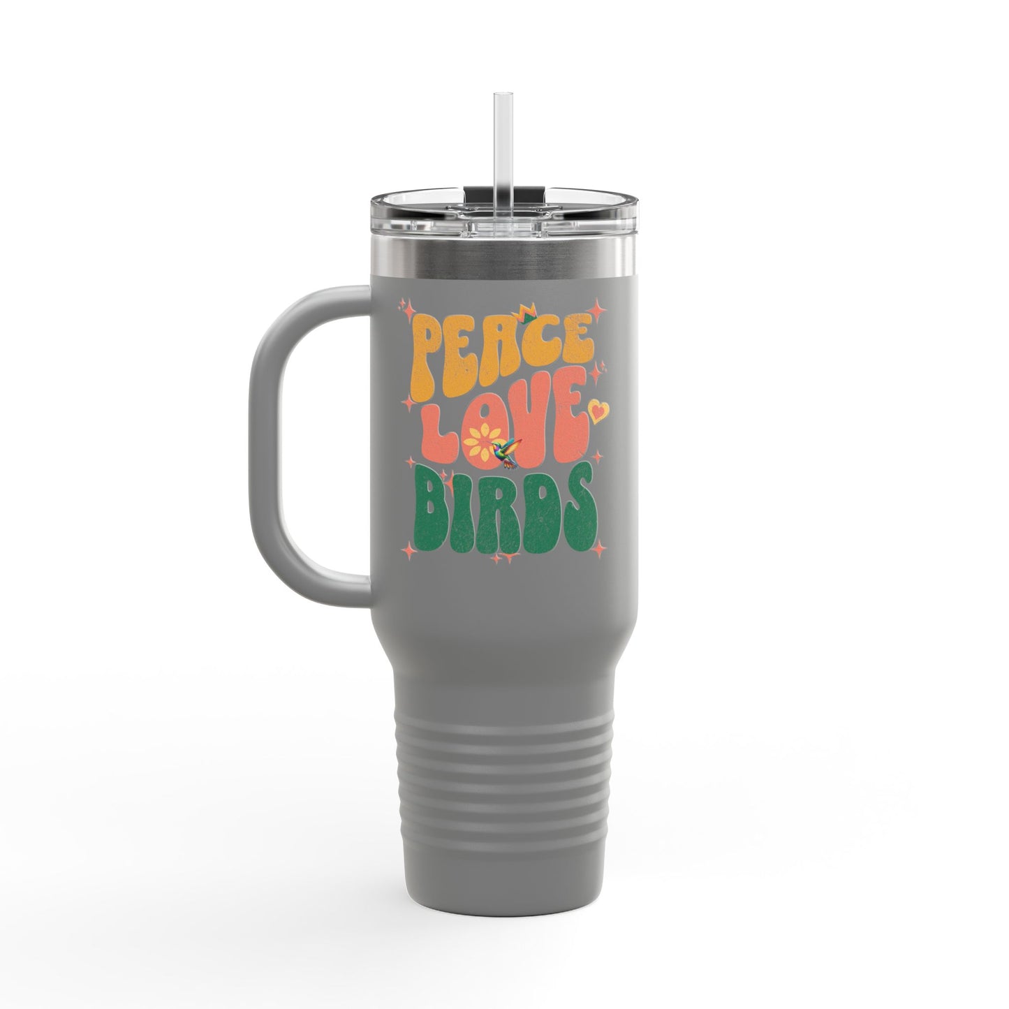 The Nerdy Birder Peace Love Birds Insulated Travel Mug, 40oz