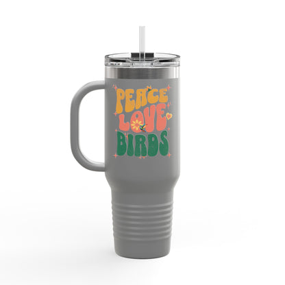 The Nerdy Birder Peace Love Birds Insulated Travel Mug, 40oz