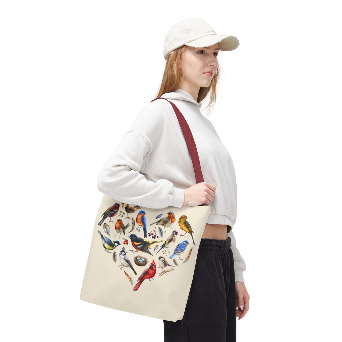Heart of Birds Tote Bag - Natural color - Heart Design for Nature Enthusiasts