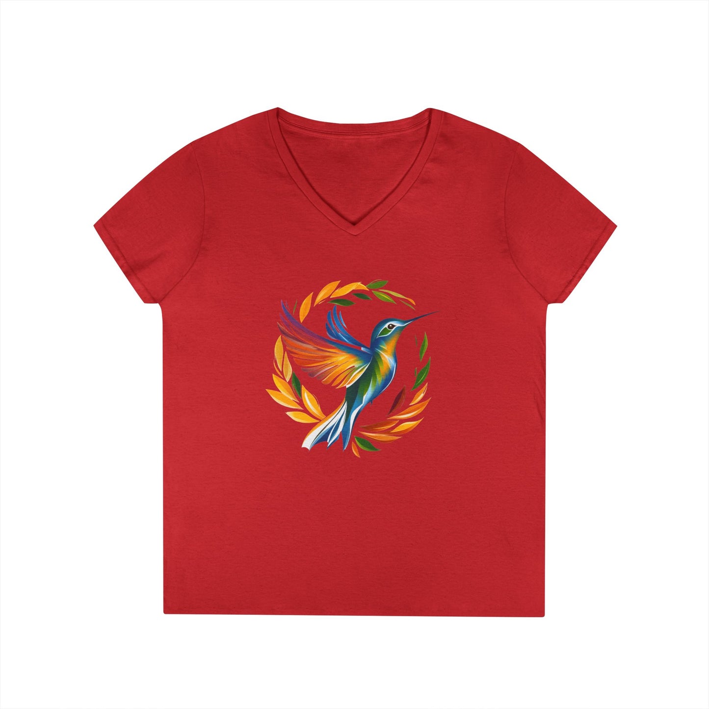 Rainbow Hummingbird Ladies' V-Neck T-Shirt