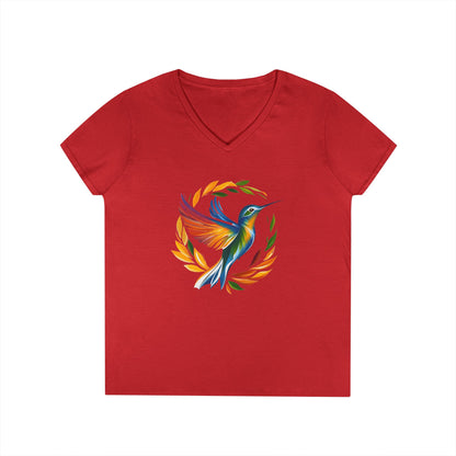 Rainbow Hummingbird Ladies' V-Neck T-Shirt