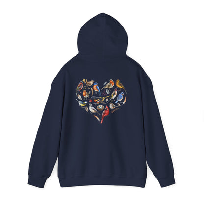 Bird Heart Unisex Hoodie Back Design - Cozy Sweatshirt for Nature Lovers