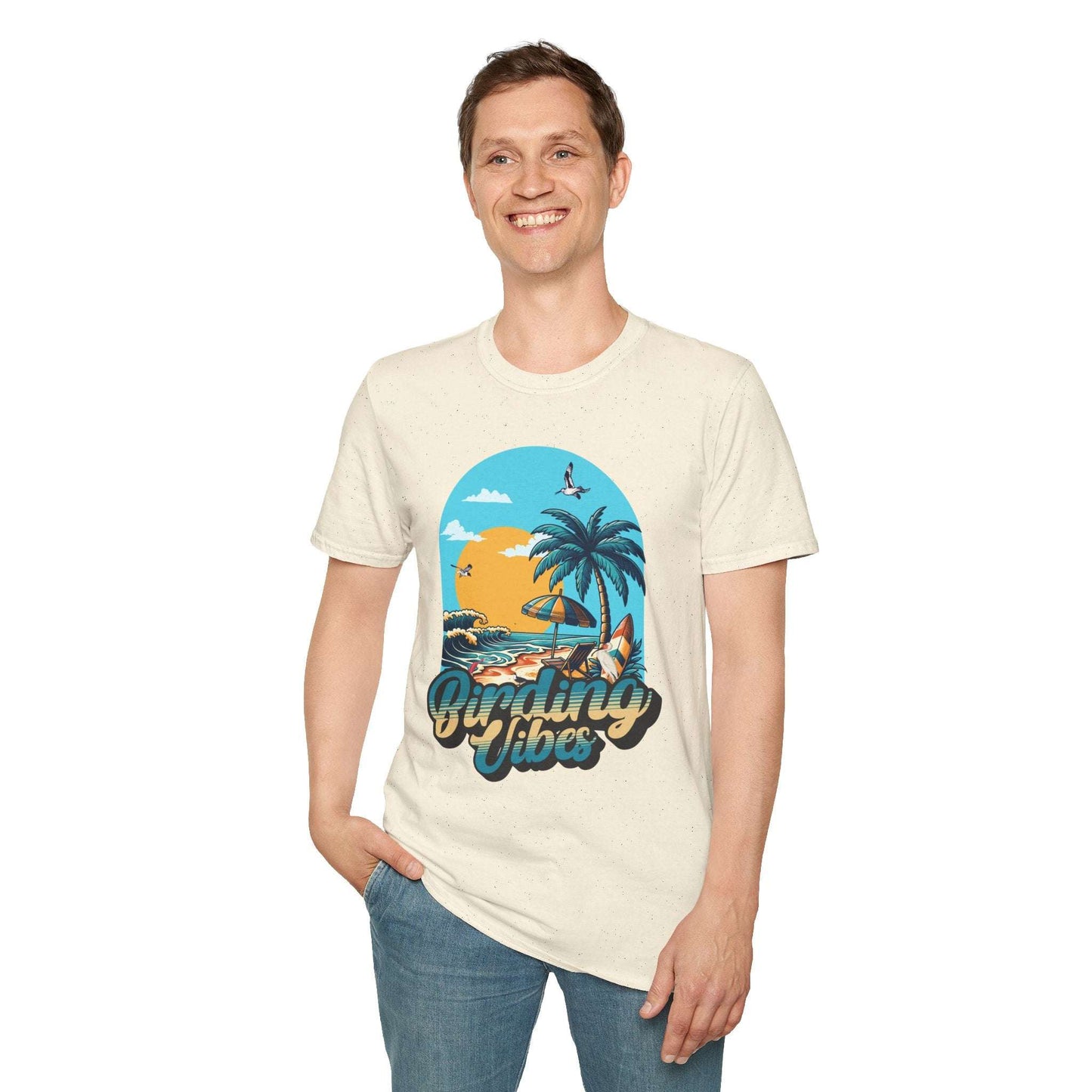 Birding Vibes Unisex Softstyle T-Shirt - Tropical Beach Graphic Tee