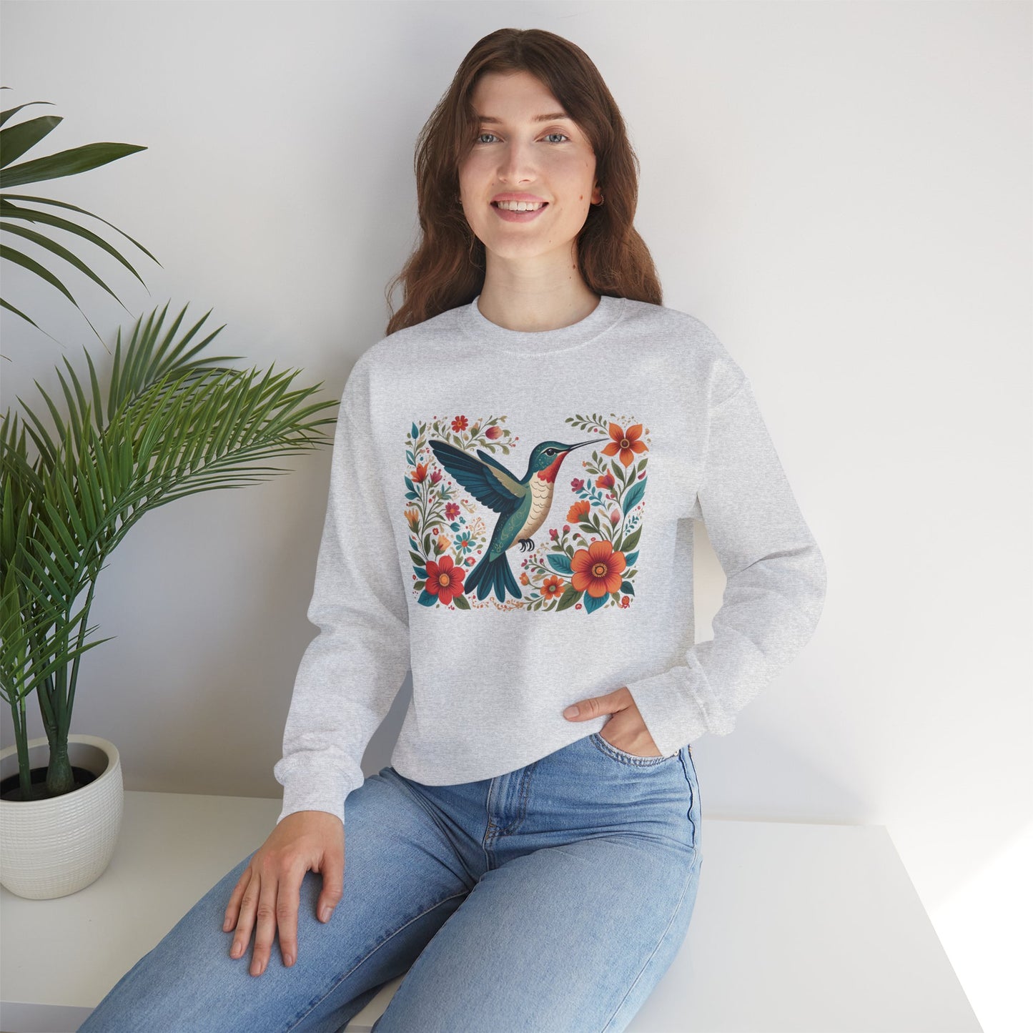 Hummingbird In Bloom Graphic Unisex Crewneck Sweatshirt