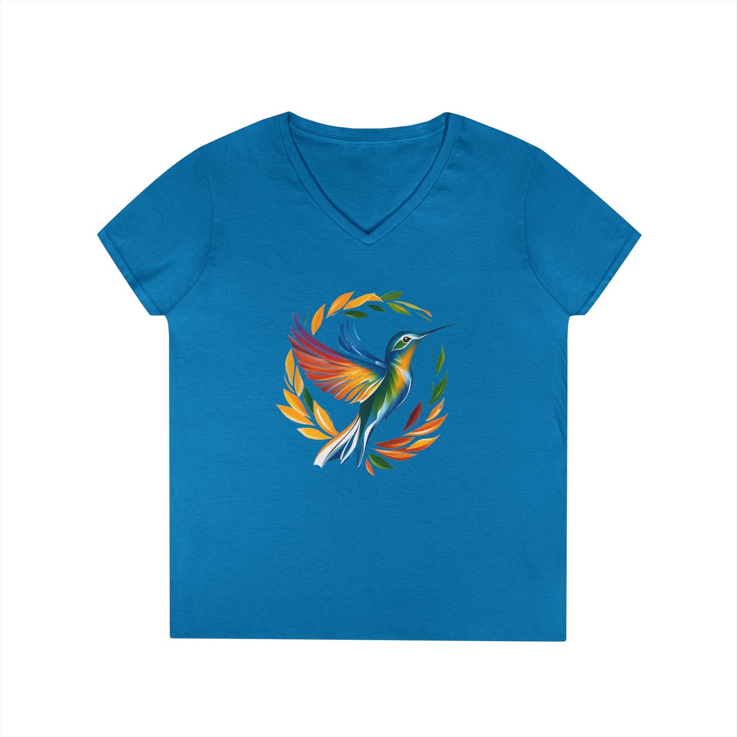 Rainbow Hummingbird Ladies' V-Neck T-Shirt