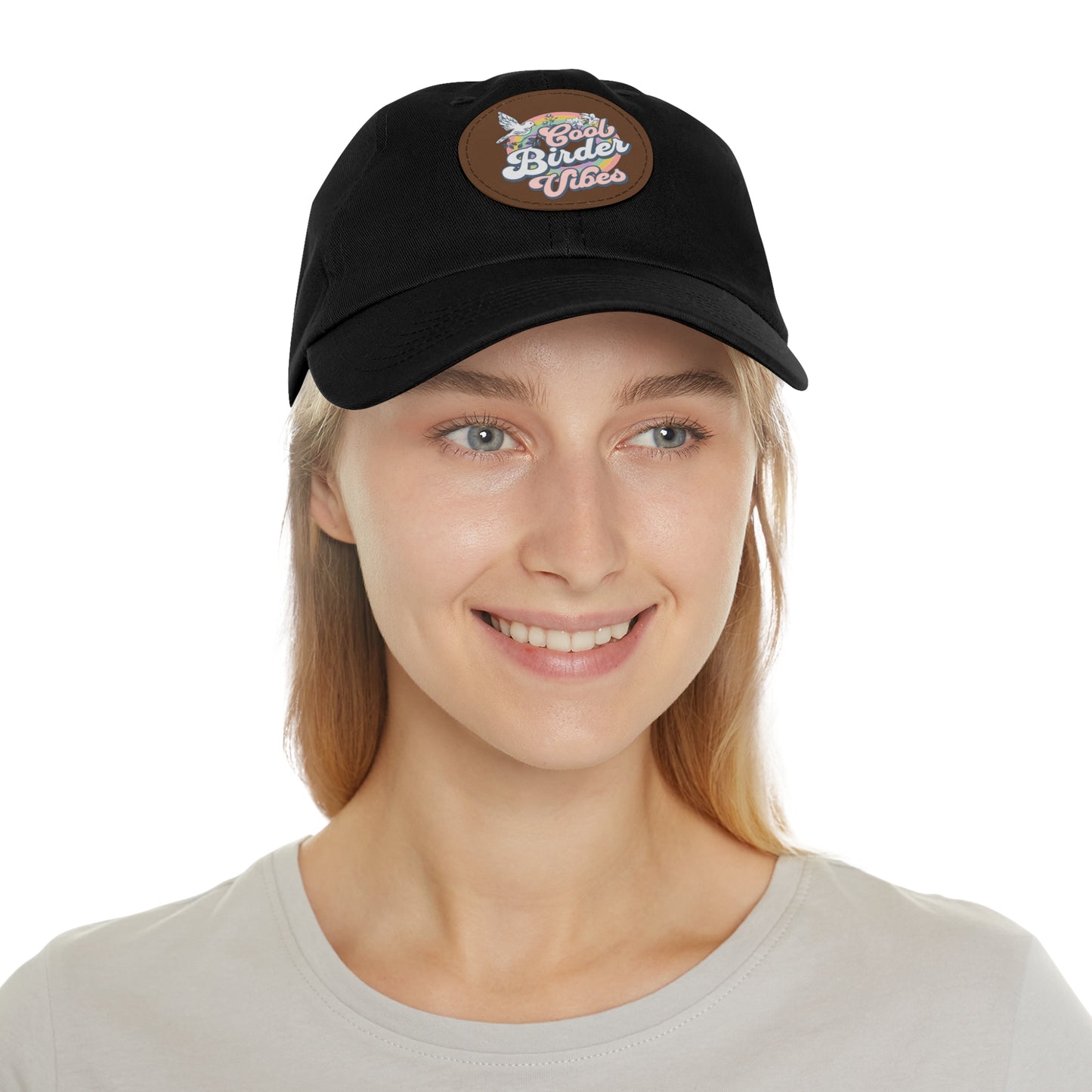 The Nerdy Birder - "Cool Birder Vibes" Dad Hat, Leather Patch Cap, Perfect Gift for Dads, Nature Lovers, Casual Style Cap, Summer Accessories