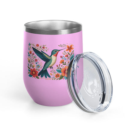 Hummingbird In Bloom Wine Tumbler- 12oz Insulated Cup
