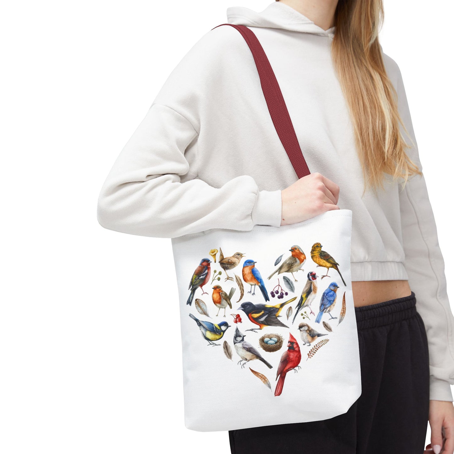 Bird Lovers Tote Bag - Colorful Heart Design for Nature Enthusiasts
