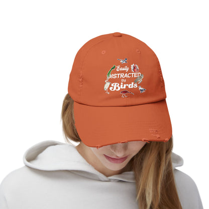 Easily Distracted By Birds Vintage Style Hat - Unisex Distressed Cap