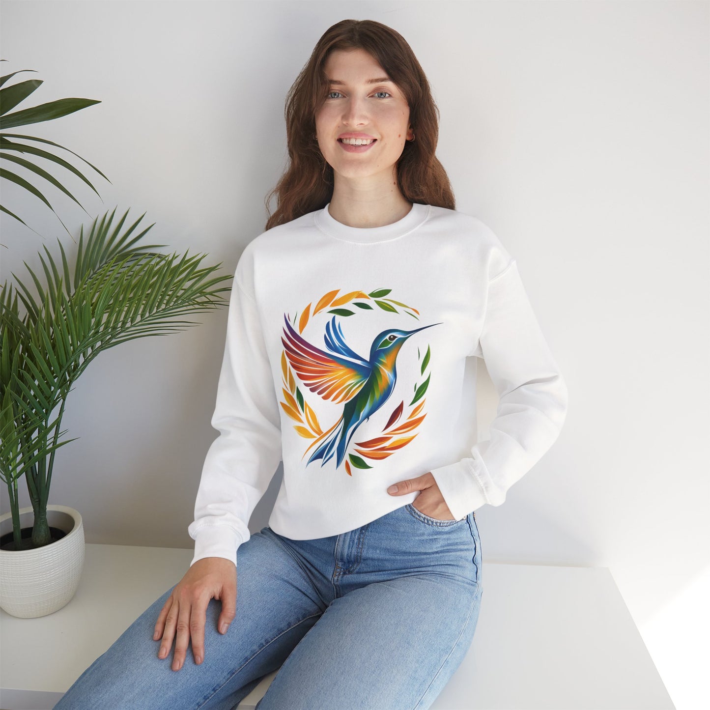 Hummingbird Rainbow Graphic Unisex Crewneck Sweatshirt