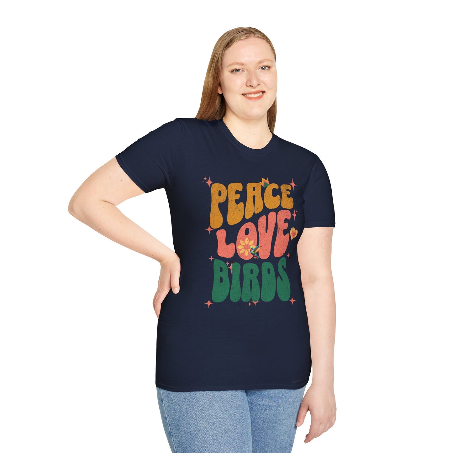 Peace Love Birds Unisex Softstyle T-Shirt - Retro Vibe Tee for Casual Wear