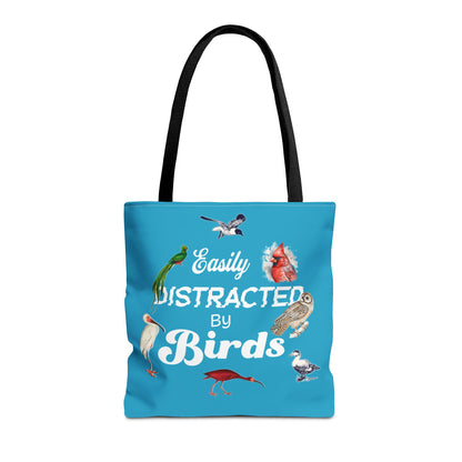 Easily Distracted by Birds Tote Bag in Teal - Fun and Quirky Bird Design for Bird Lovers