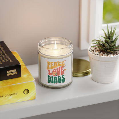 Peace Love Birds Scented Candle - Coconut Apricot Wax 9oz - Eco-Friendly Home Fragrance