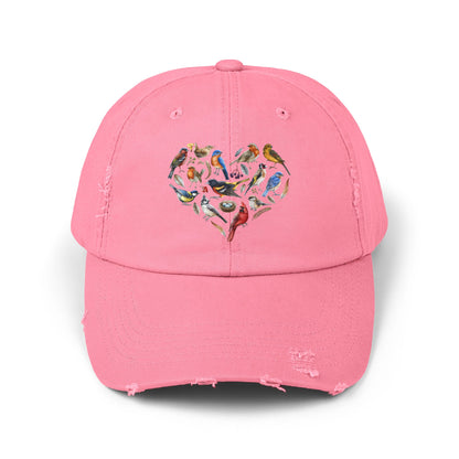 The Nerdy Birder Bird Heart Vintage Style Hat - Unisex Distressed Cap