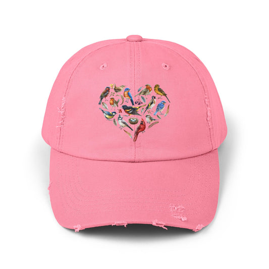 Bird Heart Vintage Style Hat - Unisex Distressed Cap
