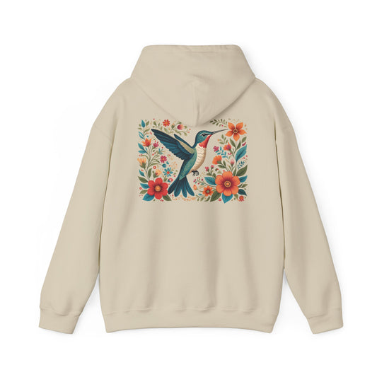 Hummingbird In Bloom Hoodie Back Design - Cozy Sweatshirt for Nature Lovers