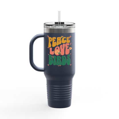 The Nerdy Birder Peace Love Birds Insulated Travel Mug, 40oz