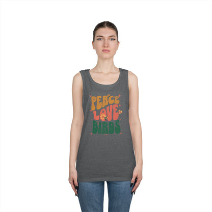 The Nerdy Birder Peace Love Birds Tank Top, Gift for Bird Lovers, Unisex Summer Wear, Fun Casual Tank