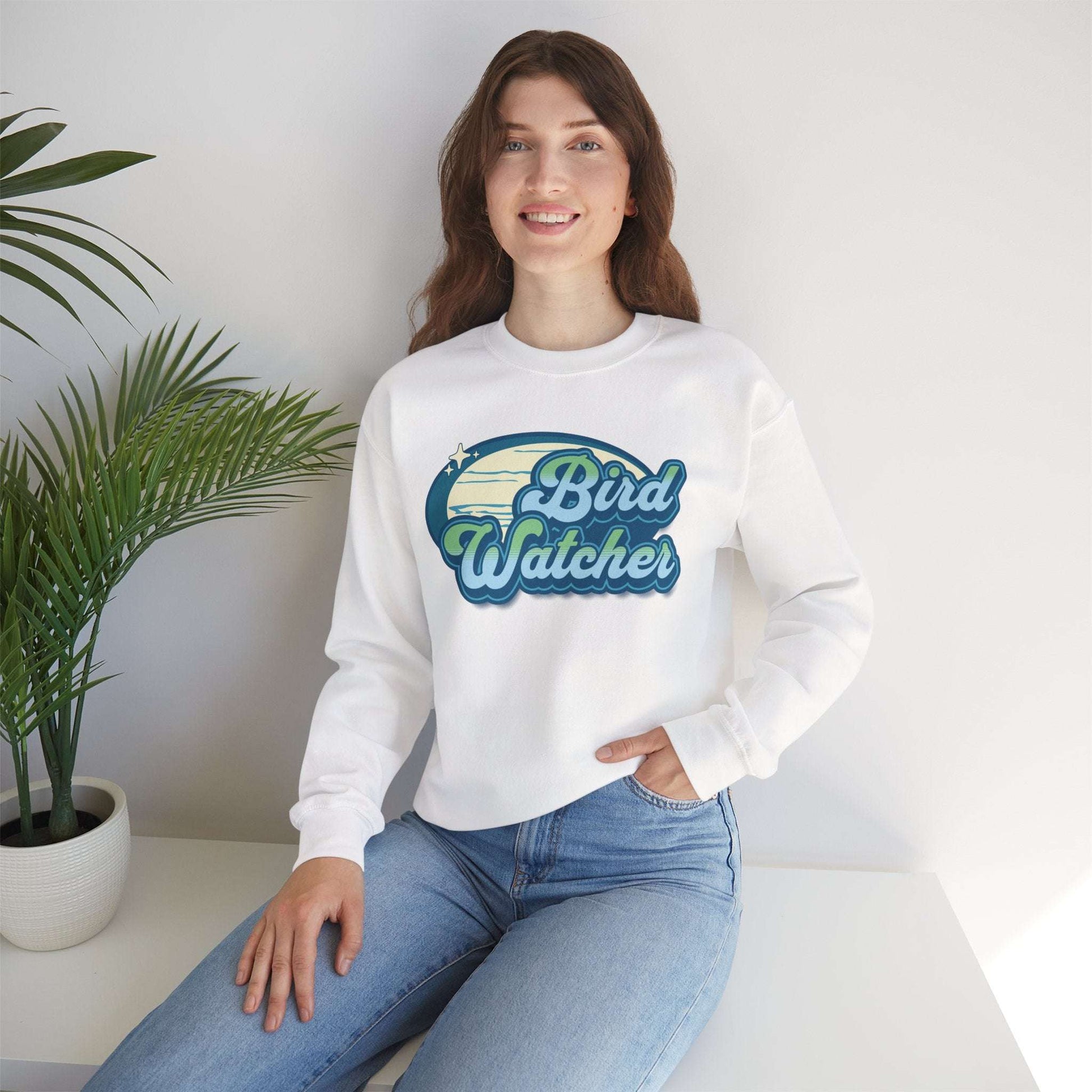 Bird Watcher Teal Graphic Unisex Crewneck Sweatshirt