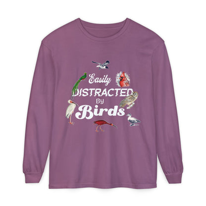 Easily Distracted by Birds Long Sleeve T-Shirt | Unisex Casual Tee for Bird Lovers