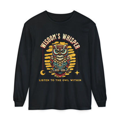 Wisdom's Whisper Owl Long Sleeve T-Shirt for Unisex - Listen to the Owl Within, Perfect Gift for Nature Lovers