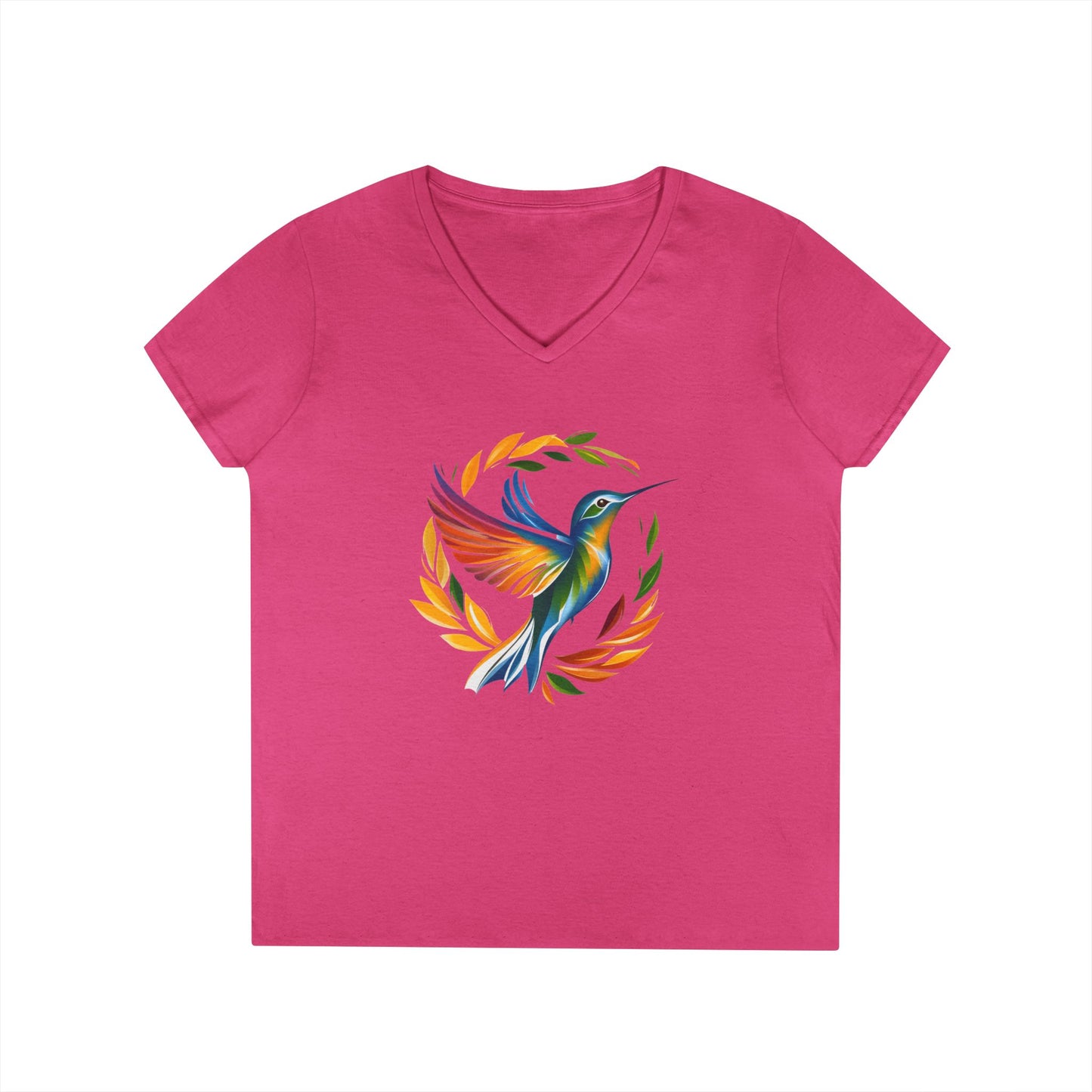 Rainbow Hummingbird Ladies' V-Neck T-Shirt