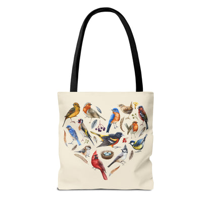 Heart of Birds Tote Bag - Natural color - Heart Design for Nature Enthusiasts