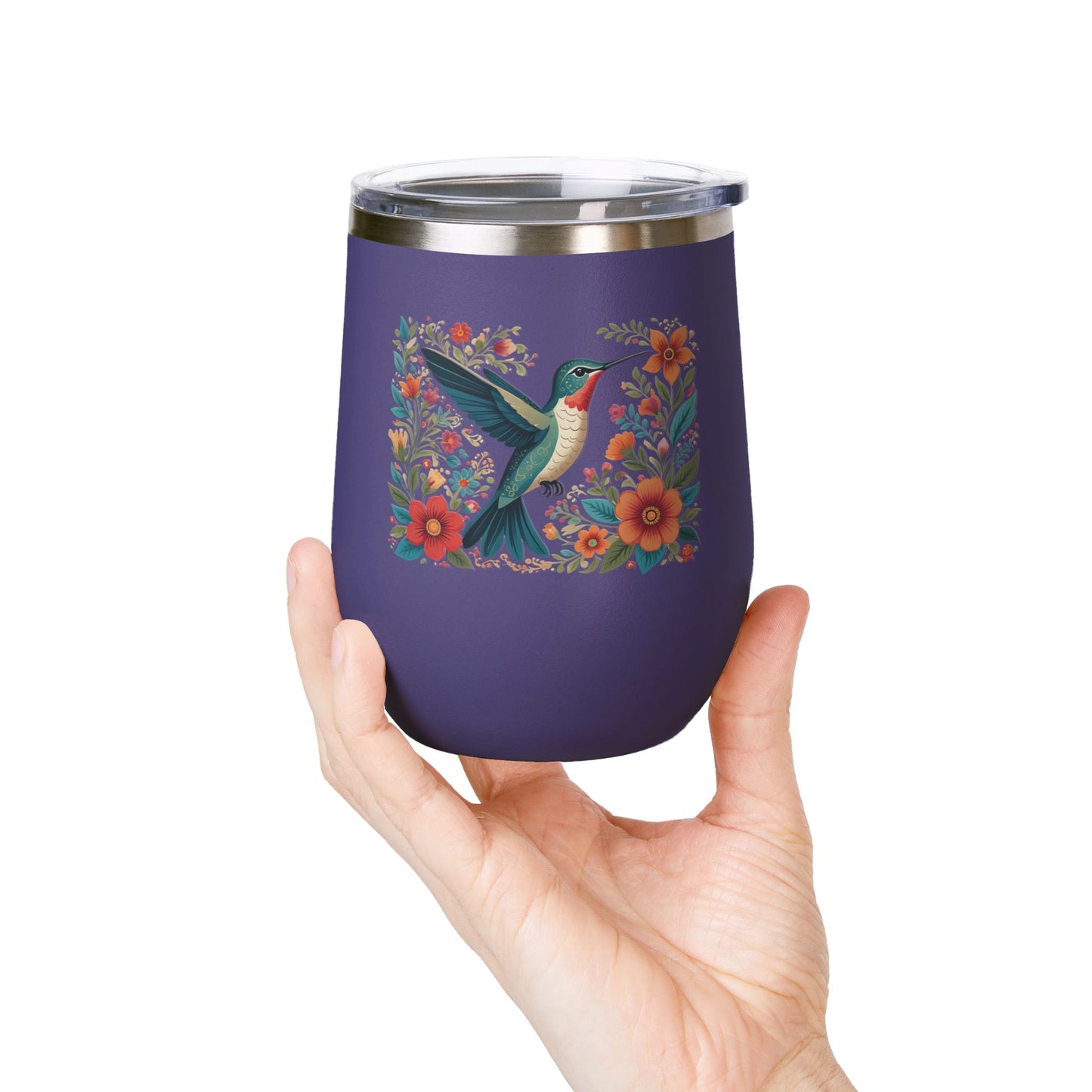 Hummingbird In Bloom Wine Tumbler- 12oz Insulated Cup