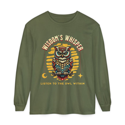 Wisdom's Whisper Owl Long Sleeve T-Shirt for Unisex - Listen to the Owl Within, Perfect Gift for Nature Lovers