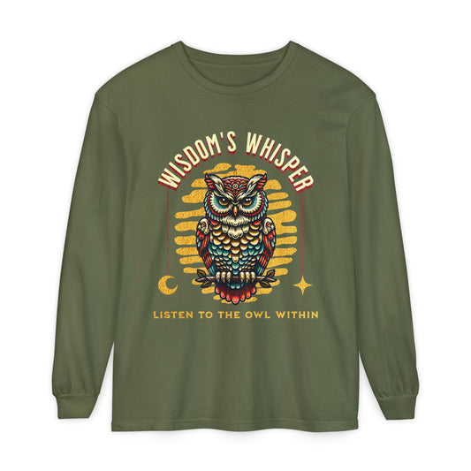 Wisdom's Whisper Owl Long Sleeve T-Shirt for Unisex - Listen to the Owl Within, Perfect Gift for Nature Lovers