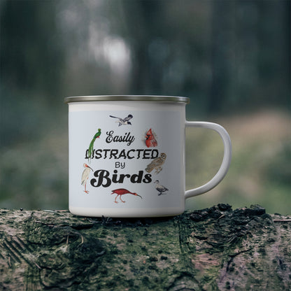 Easily Distracted by Birds Enamel Camping Mug - Perfect Gift for Bird Lovers and Nature Enthusiasts