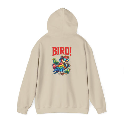 The Nerdy Birder - "Bird!" Back Design Unisex Hoodie - Cozy Sweatshirt for Nature Lovers