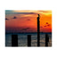 Scenic Matte Horizontal Poster - Serene Sunset with Pelicans and Wind Turbines