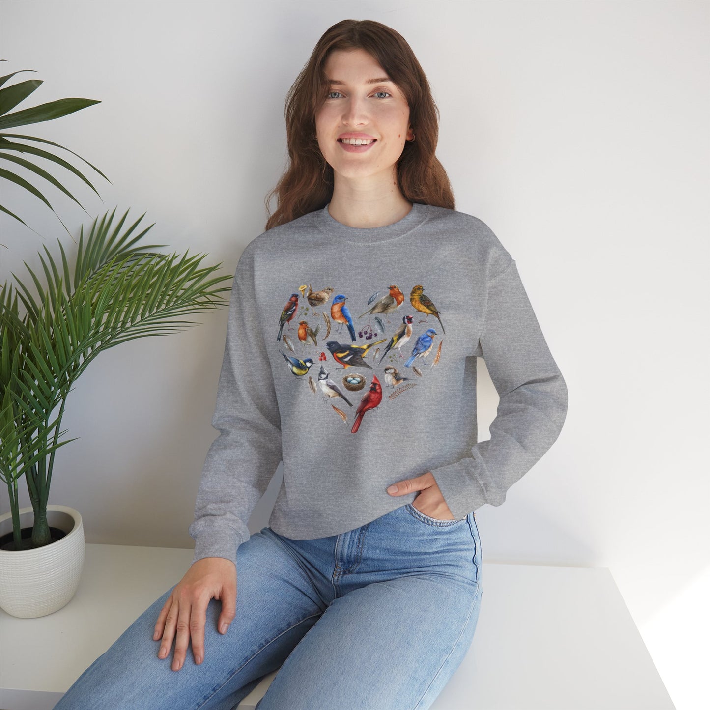 Bird Heart Graphic Unisex Crewneck Sweatshirt